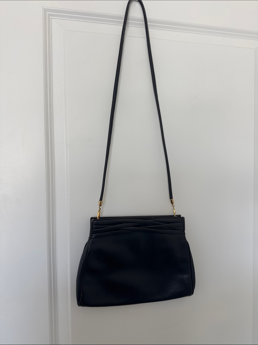 Salvatore Ferragamo Black Leather Shoulder Bag with Gold Hardware vintage